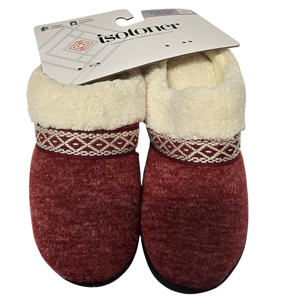 Isotoner Women Clog Slippers Chili Pepper Red Faux Fur Lining 7.5-8 M NWT